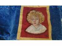 "Blue-eyed blonde" tapestry with an approximate size of 235x305mm.